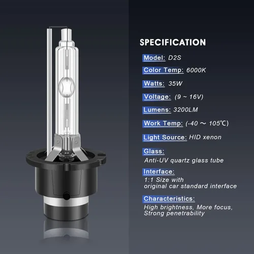 Miniatura 3 de 35W D2S HID, bombillas de faro delantero de xenón 6000K, blanco frío, luz alta y baja, bombillas de repuesto para faros, paquete de 2