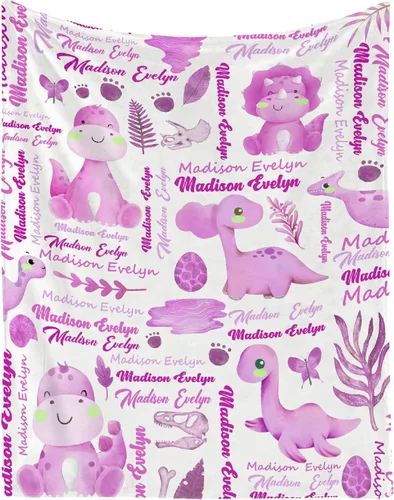 Miniatura 19 de Manta personalizada con nombre de bebé, dinosaurios, regalo para bebés, niños y niñas, manta de franela suave para recién nacidos, cómoda