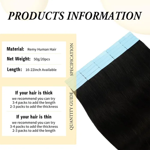 Miniatura 2 de Extensiones de cabello humano adhesivas de 16 pulgadas, extensiones de cabello humano lacio invisible para mujeres, 20 unidades por 1.76 oz