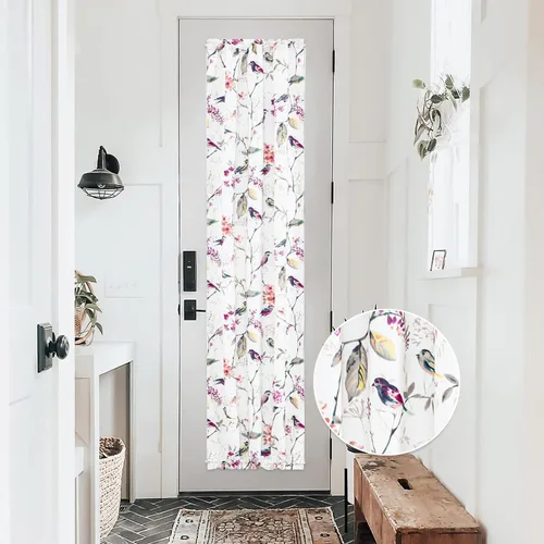 Miniatura 17 de VOGOL - Cortina decorativa con patrón de pájaros para puerta delantera, cortinas francesas de cocina con reducción de vista, 1 panel de lino