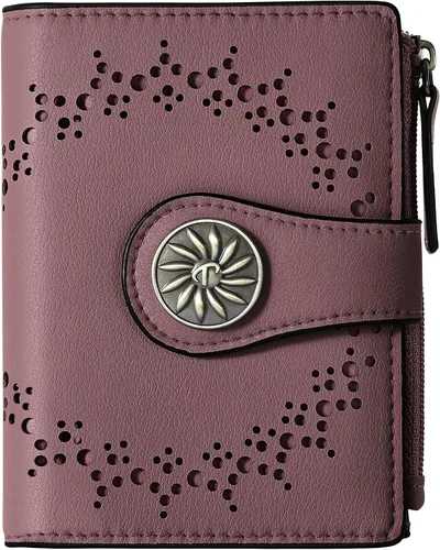 Miniatura 13 de Tipmile - Cartera pequeña para mujer, cartera de cuero con bloqueo RFID, plegable con bolsillo para monedas y con cremallera, Beige, Casual
