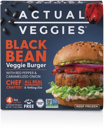Actual Veggies - Hamburguesa de frijol negro vegetariana, 12 oz