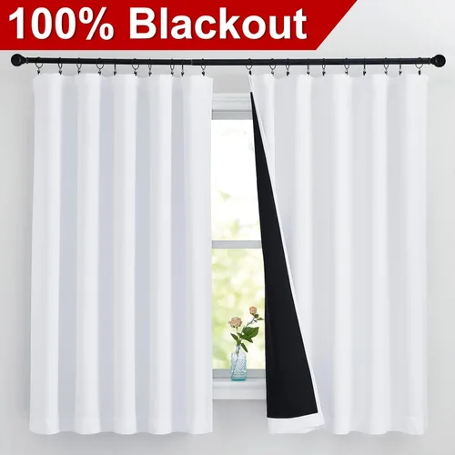 Miniatura 2 de NICETOWN Cortinas blancas 100% opacas para dormitorio, 2 capas gruesas completamente opacas con bolsillo para varilla, cortinas térmicas aisladas