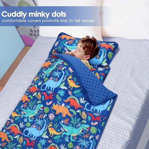 Miniatura 4 de Colchoneta portátil para siesta para niños con almohada extraíble y manta para niñas y niños, saco de dormir ligero extra grande para preescolar