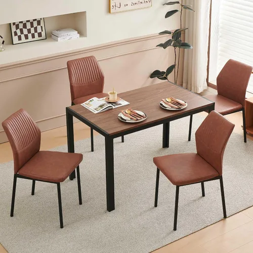 Miniatura 5 de Juego de mesa de comedor para 4, juego de mesa y sillas de comedor de cocina moderna de mediados de siglo, juego de comedor de 5 piezas para sala