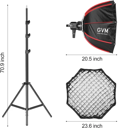 Miniatura 8 de GVM - Luz de video de 80 W, luces de estudio para fotografía, kit de iluminación Softbox con soporte Bowens, temperatura de color CRI97+ 5600K, caja