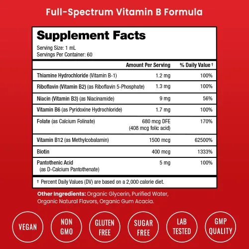 Miniatura 2 de Gotas líquidas orgánicas de complejo de vitamina B USDA Suplemento complejo de vitaminas B con gotas B1, B2, B3, B6, B7, B9 y metil B12
