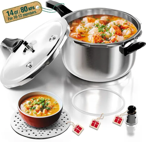 Miniatura 12 de WantJoin Olla a presión de acero inoxidable (sin aluminio), olla a presión compatible con inducción de 11 cuartos con dispositivos de seguridad