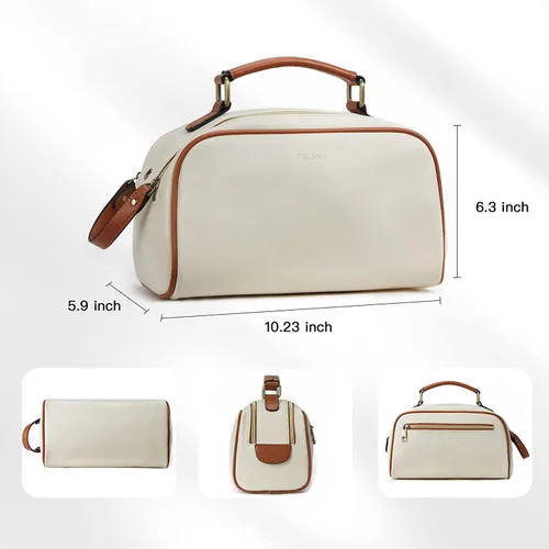 Miniatura 4 de Telena Neceser de viaje para maquillaje y aseo para mujer; bolsas de cosméticos impermeables de PU de cuero vegano; organizador de aseo portátil
