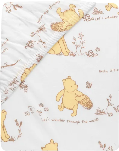Miniatura 3 de Lambs & Ivy Disney Baby Storytime Pooh - Sábana bajera ajustable para cuna, 100% algodón, color blanco
