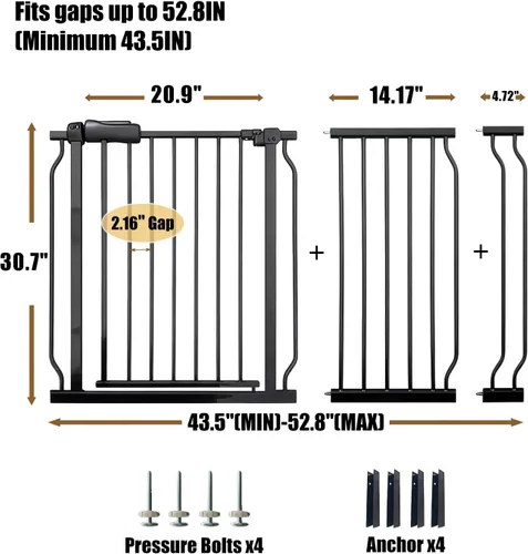 Miniatura 2 de Puertas para bebés extra anchas de 48 a 53 pulgadas, puerta grande para bebé, para escaleras, para mascotas, puertas para interiores, para puertas