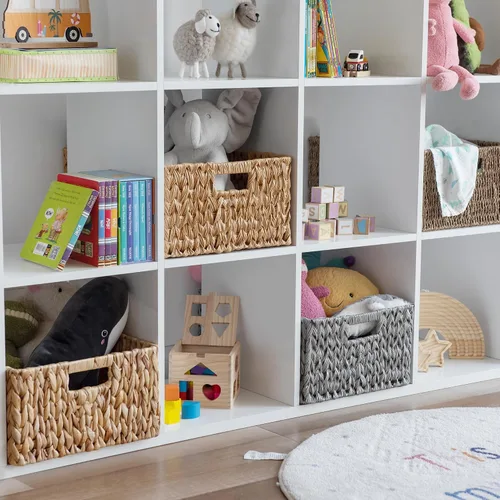Miniatura 9 de Cesta de mimbre grande para organización, rectangular a prueba de humedad, cesta de almacenamiento de mimbre grande de plástico para estante