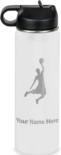 Miniatura 74 de LaserGram Botella de agua personalizada, hombre haciendo slam dunk de baloncesto, de acero inoxidable, de doble pared con aislamiento al vacío