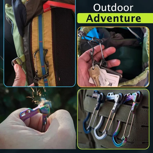 Miniatura 7 de OUTDOOR ELEMENT Firebiner 6-en-1 - Mosquetón Iniciador de Fuego EDC Multiherramienta de Emergencia - Llavero, Cuchilla Utilitaria, Abrebotellas y Más