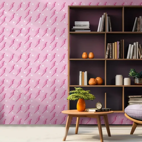 Kosiz Preppy - Papel tapiz de despegar y pegar, papel tapiz extraíble rosa intenso, papel de dormitorio con relámpagos de color rosa, fondo de
