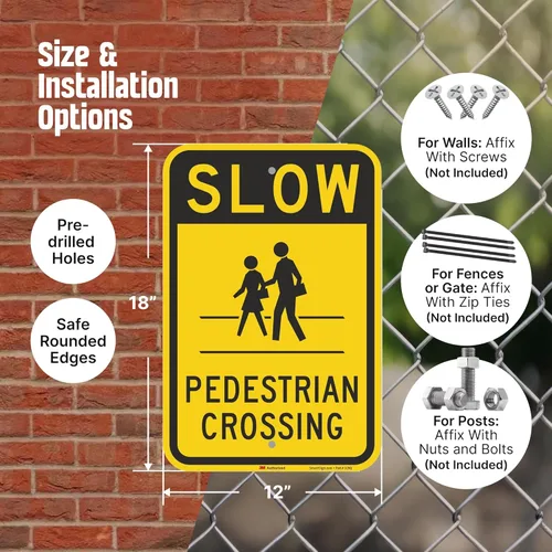 Miniatura 7 de SmartSign Letrero "Slow - Peatón Crossing" 12 x 18 pulgadas, aluminio reflectante de grado de ingeniero 3M Negro y amarillo