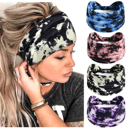 Miniatura 22 de FULZTEY Diademas bohemias para mujer, elegantes diademas con estampado floral, turbante de nudo ancho, elástico, para yoga, correr, entrenamiento