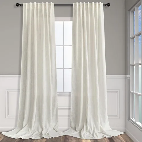 Miniatura 12 de Cortinas de lino azul de 84 pulgadas de largo para sala de estar; juego de 2 paneles con lengüeta trasera; cortinas con dobladillo para barra; Azul