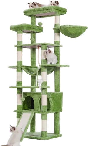 Miniatura 27 de Heybly Árbol para Gatos, Torre para Gatos Multinivel de 68 Pulgadas para Gatos de Interior, Condominio para Gatos con 2 Perchas de Felpa Ensanchadas