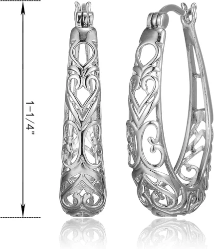Miniatura 10 de Amazon Essentials Pendientes de aro ovalados de filigrana de plata de ley (anteriormente colección Amazon)