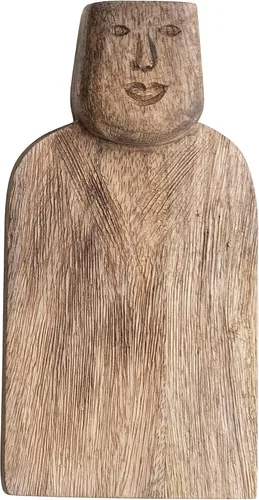 Cortadora compacta de queso de madera de mango tallada a mano y tabla de cortar con diseño de mango facial y acabado peinado, natural
