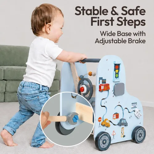 Miniatura 5 de Giant bean - Andador de bebé de madera con centro de actividades – Herramienta con tema de tráfico de automóviles, clasificador de formas de banco