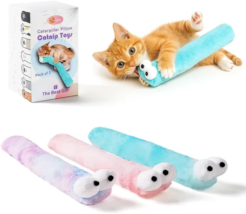Almohadas de juguetes para gatos Gochanmon, paquete de 3, con hierba gatera en el interior, palos blandos y duraderos con sonido crujiente, juguete