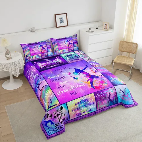 Miniatura 4 de Erosebridal Juego de edredón para niñas de baile, tamaño individual, juego de ropa de cama de ballet con purpurina para niños, adolescentes