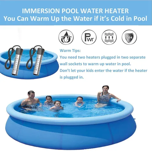 Miniatura 7 de Calentador de agua de inmersión con control de temperatura, termostato de 2000 W, calentador de agua sumergible con protector de acero inoxidable