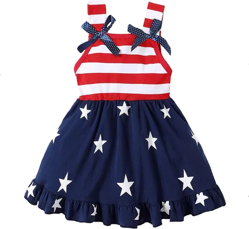 LYSMuch Toddler Baby Girls 4th of July Outfit Independence Day Dress Kids American Flag Clothes