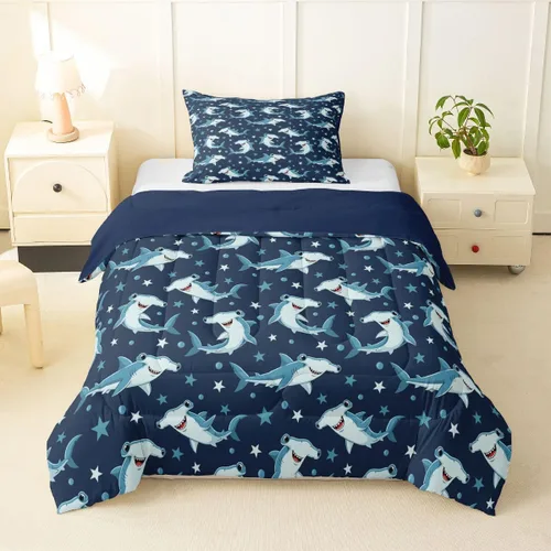 Erosebridal Hammerhead - Juego de edredón tamaño individual, juego de ropa de cama de vida marina para niños y niñas, regalo para amantes del