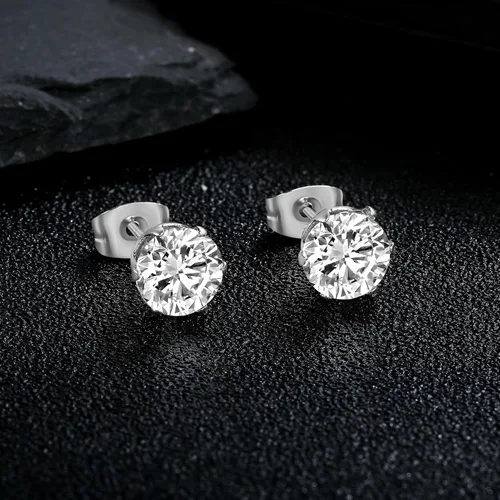 Miniatura 8 de MDFUN Juego de 6 pares de aretes tipo dormilona chapados en oro de 18 quilates, redondos 5A+ con circonita cúbica, hipoalergénicos, circonita cúbica