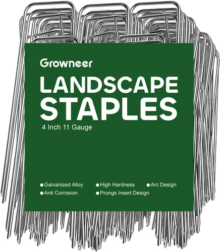 GROWNEER Paquete de 50 Grapas para Paisajismo de 4 Pulgadas de Servicio Pesado Calibre 11 Acero Galvanizado Estacas de Jardín Grapas Clavijas de
