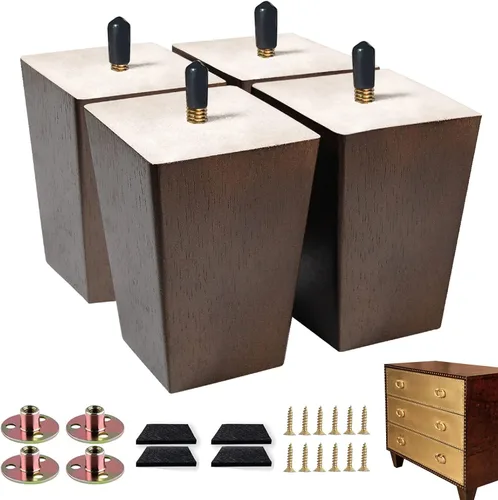 Miniatura 11 de Juego de 4 patas de sofá cuadradas para cama, patas de repuesto de madera de 2 pulgadas para muebles, color marrón oscuro