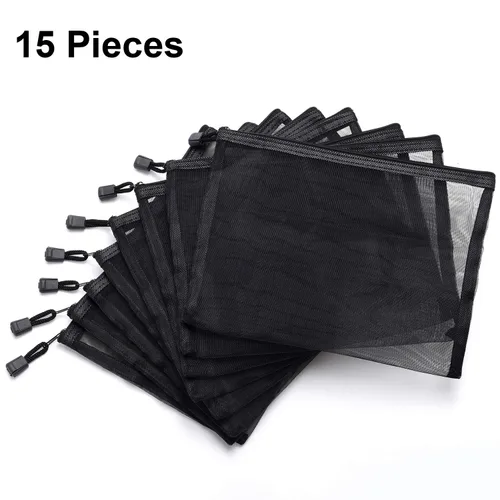 Miniatura 3 de Outus 15 bolsas de malla con cremallera, bolsa de maquillaje, organizador de viaje para cosméticos, estuche para lápices con cremallera para Negro