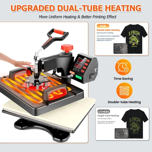 Miniatura 5 de Prensa de calor profesional, máquina de prensa de calor 5 en 1 para camisetas, máquina de prensa de camisas de 15 x 12 pulgadas, máquina