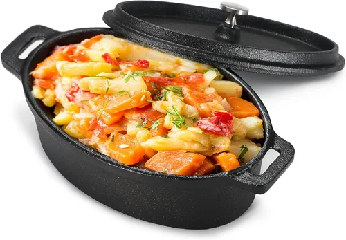 Miniatura 9 de Commercial Chef Horno holandés de 5 cuartos de galón con tapa, hierro fundido pre-sazonado, asas integradas, funciona en todas las estufas