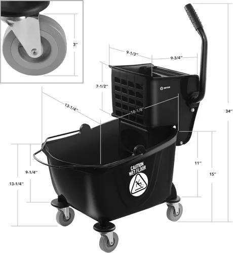 Miniatura 5 de Dryser Cubo de fregona comercial con escurridor de prensa lateral, 26 cuartos de galón, color negro
