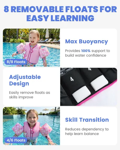 Miniatura 3 de Gogokids Chaleco de natación para bebé, flotadores para niños de 33-66 libras, chaqueta de natación para niños con alas de agua para niños de 2 3 4