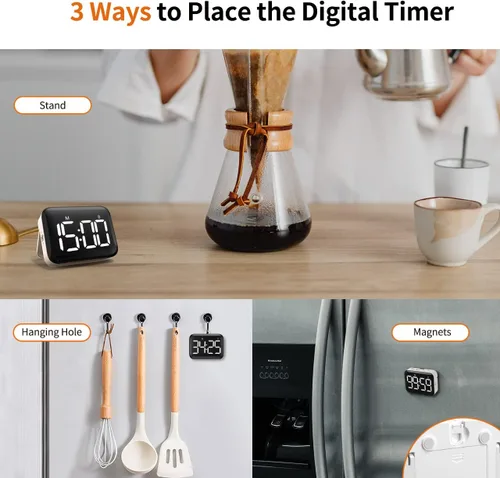 Miniatura 6 de VOCOO - Temporizador magnético de cocina para cocinar con cuenta regresiva ascendente y descendente, temporizador digital con batería y pantalla