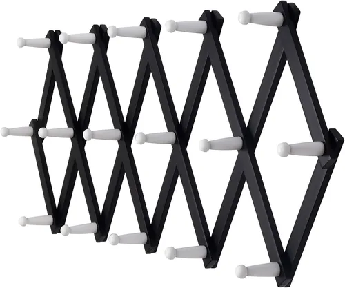 Miniatura 18 de Dseap Acordeón de pared: Perchero de pared expandible de madera de 16" de alto, soporte para sombreros, gancho de acordeón para gorras de béisbol
