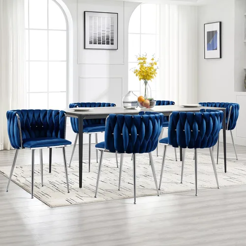 Miniatura 13 de Juego de 2 sillas de comedor de terciopelo, sillas de comedor tapizadas tejidas, sillones de ocio de lujo, sillas decorativas modernas con patas
