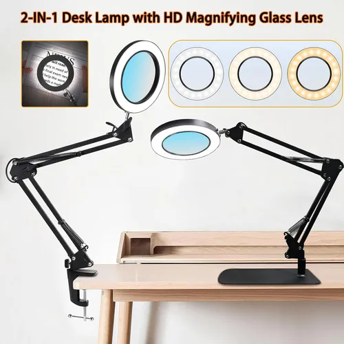 Miniatura 2 de Lámpara de lupa 15X con abrazadera y soporte, lámpara de escritorio de 72 LED con 3 temperaturas de color y 10 niveles de brillo ajustable