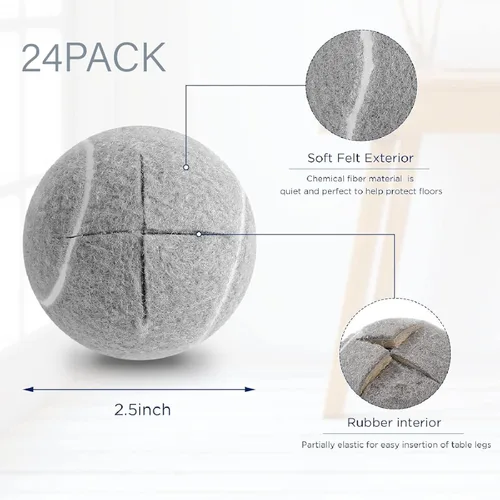 Miniatura 2 de Macarrie 24 pelotas de tenis precortadas para patas de muebles y sillas de protección del suelo, escritorios, muebles, pelotas de tenis para sillas