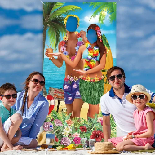 Miniatura 4 de Blulu Pancarta hawaiana de verano de 6 x 3 pies para fotos tropicales de Luau Tiki para parejas, decoración de fiesta hawaiana, decoración de fiesta