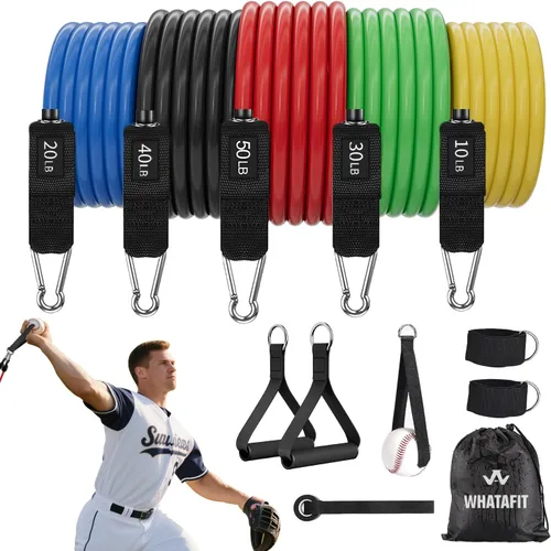 WHATAFIT Bandas de resistencia, bandas de ejercicio, bandas de resistencia para entrenamiento, bandas de entrenamiento con asas para hombres y