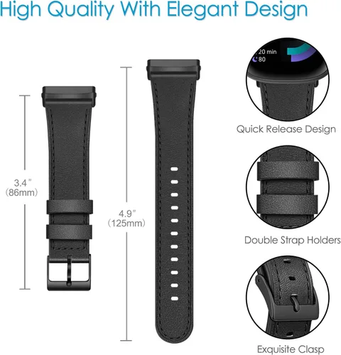 Miniatura 3 de Fintie Bandas compatibles con Fitbit Versa 4 3 / Sense 2 1, correa de repuesto de cuero genuino (negro)