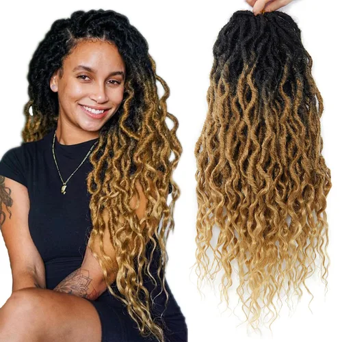 Miniatura 27 de Rastas sintéticas de ganchillo trenzadas, trenzas bohemias de 24 pulgadas, rastas sintéticas ombré, cabello trenzado afro rastas 1B