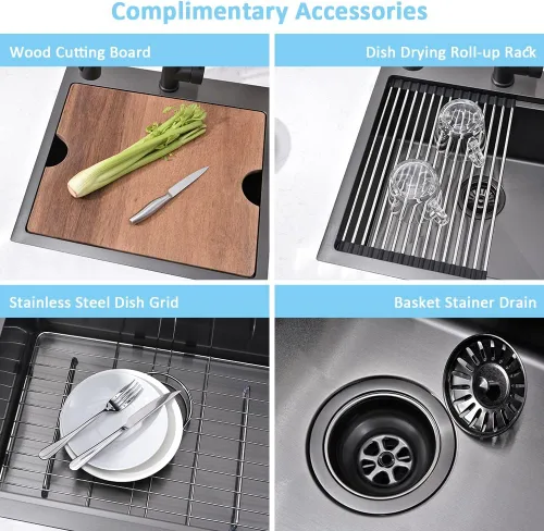 Miniatura 9 de Black-Bokaiya - Fregadero de barra desplegable de 15 x 15 pulgadas, fregadero de cocina pequeño de acero inoxidable, fregadero para exteriores