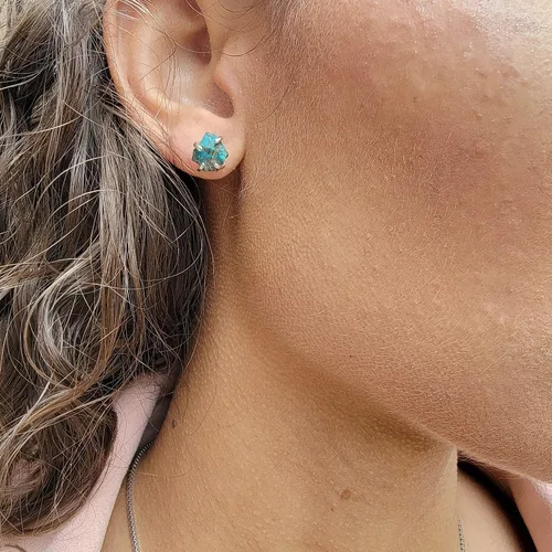 Miniatura 6 de Natural raw gemstone stud earrings with white gold over 925 sterling silver, 6 to 7mm rough genuine quality birthstone gift for her, Uniquelan